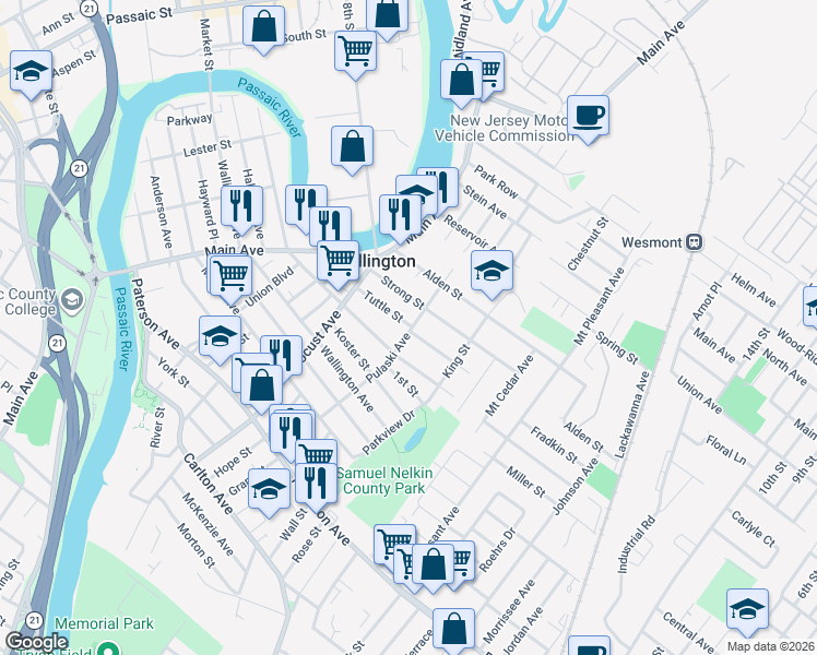map of restaurants, bars, coffee shops, grocery stores, and more near 65 Tuttle Street in Wallington