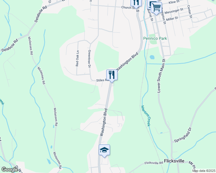 map of restaurants, bars, coffee shops, grocery stores, and more near 130 Washington Boulevard in Bangor