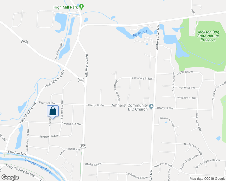 map of restaurants, bars, coffee shops, grocery stores, and more near 4921 Maclaren Avenue Northwest in Massillon