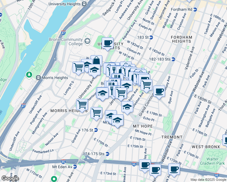map of restaurants, bars, coffee shops, grocery stores, and more near 1992 Davidson Avenue in Bronx