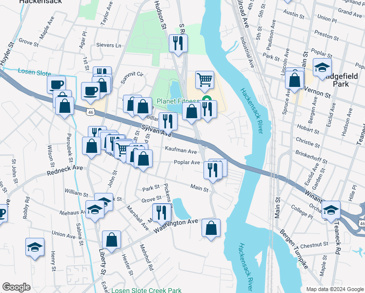 map of restaurants, bars, coffee shops, grocery stores, and more near 40 Kaufman Ave in Little Ferry