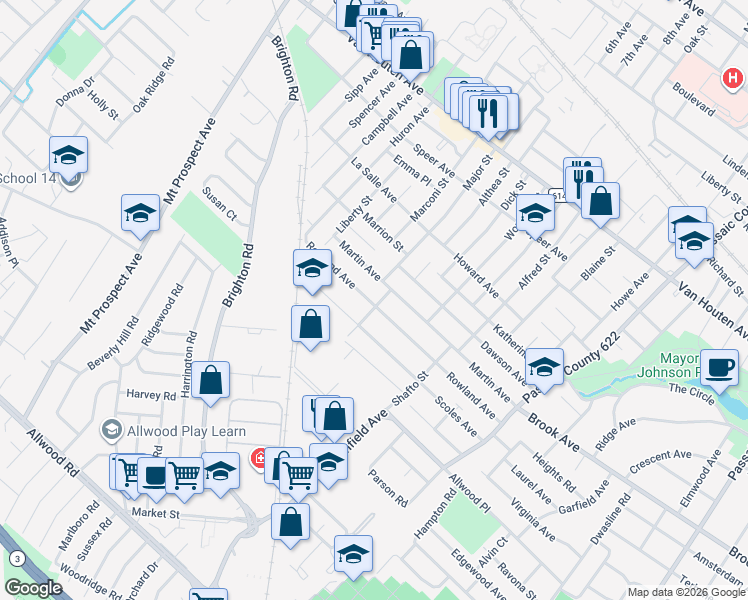 map of restaurants, bars, coffee shops, grocery stores, and more near 166 Rowland Avenue in Clifton