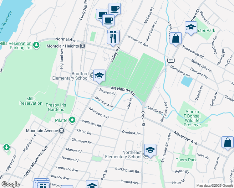 map of restaurants, bars, coffee shops, grocery stores, and more near 21 Patton Place in Montclair