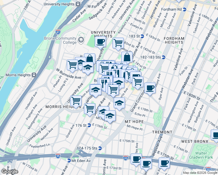 map of restaurants, bars, coffee shops, grocery stores, and more near 1992 Davidson Avenue in Bronx