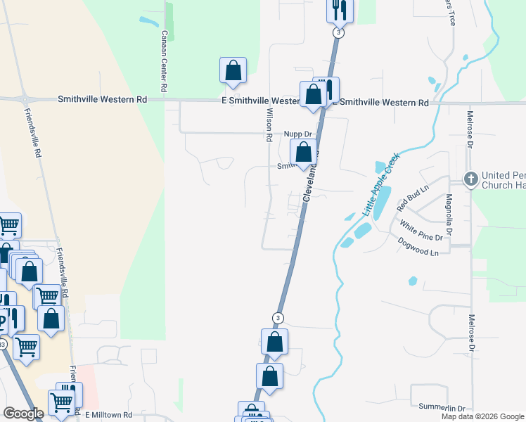 map of restaurants, bars, coffee shops, grocery stores, and more near 4362 Wilson Road in Wooster