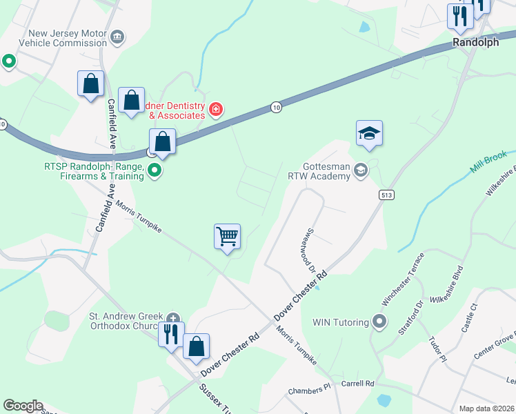 map of restaurants, bars, coffee shops, grocery stores, and more near 28 Sweetwood Drive in Randolph