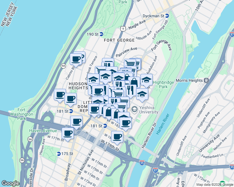 map of restaurants, bars, coffee shops, grocery stores, and more near in New York