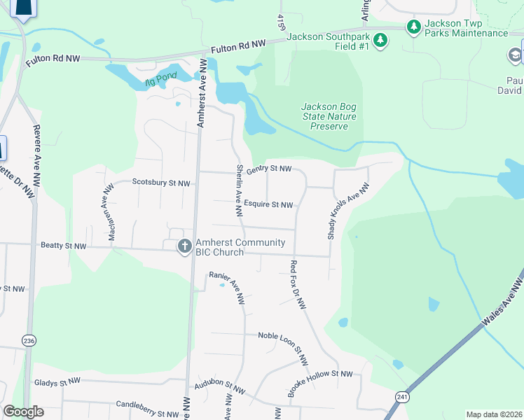 map of restaurants, bars, coffee shops, grocery stores, and more near 8402 Esquire Street Northwest in Massillon
