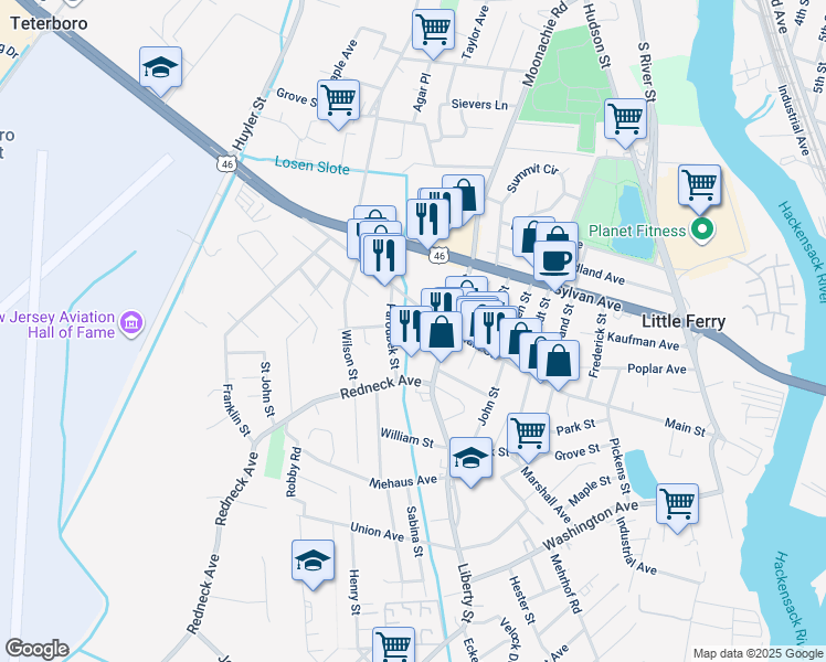 map of restaurants, bars, coffee shops, grocery stores, and more near 277 Main Street in Little Ferry