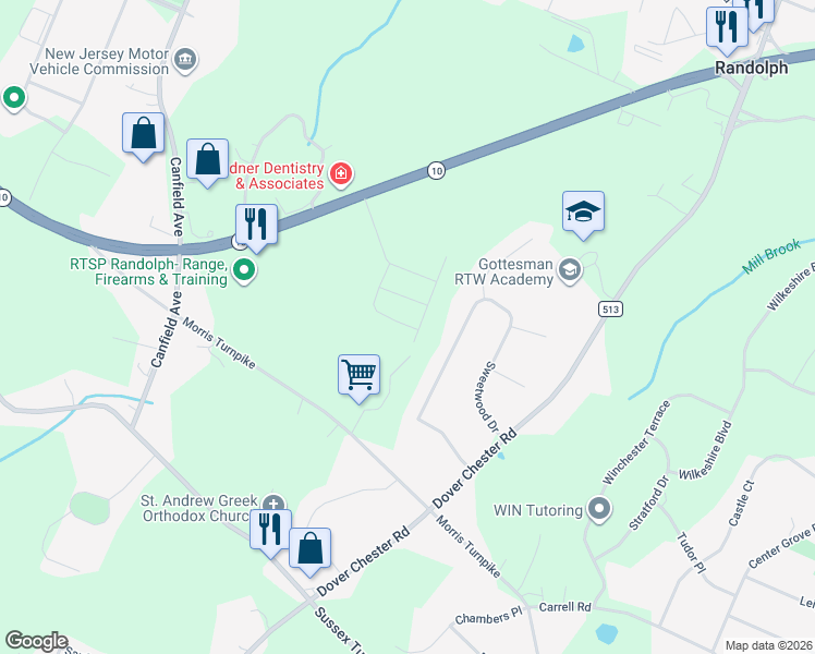 map of restaurants, bars, coffee shops, grocery stores, and more near 28 Sweetwood Drive in Randolph