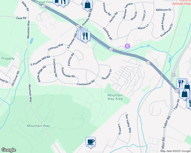 map of restaurants, bars, coffee shops, grocery stores, and more near 209 Patriots Road in Morris Plains