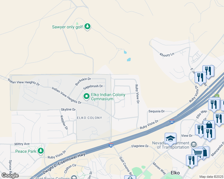 map of restaurants, bars, coffee shops, grocery stores, and more near 1987 Griswold Drive in Elko