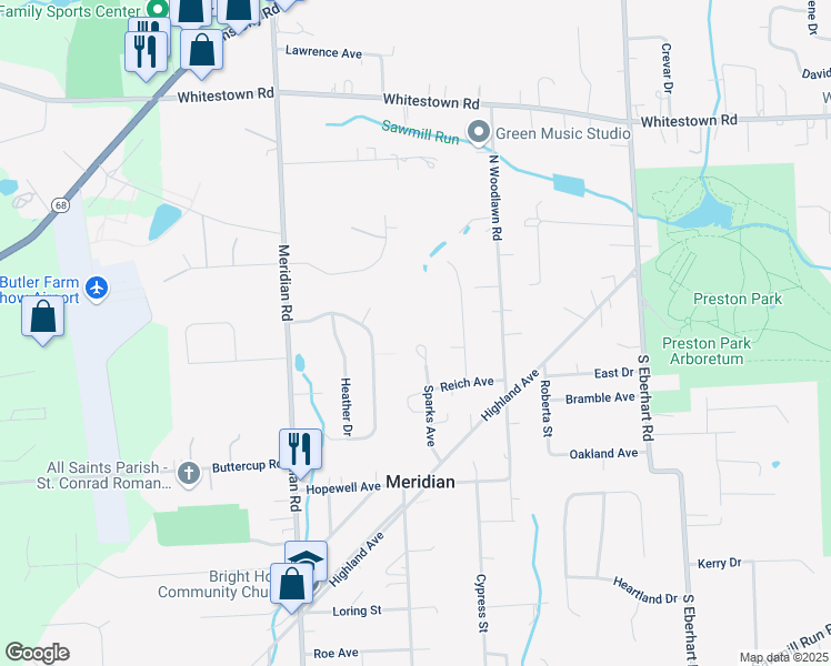 map of restaurants, bars, coffee shops, grocery stores, and more near 135 Sparks Avenue in Meridian