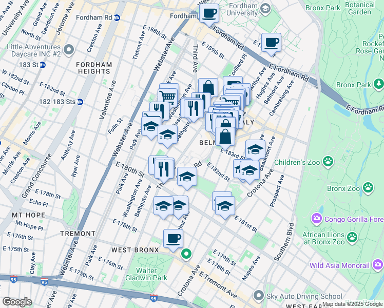 map of restaurants, bars, coffee shops, grocery stores, and more near 4422 3rd Avenue in The Bronx
