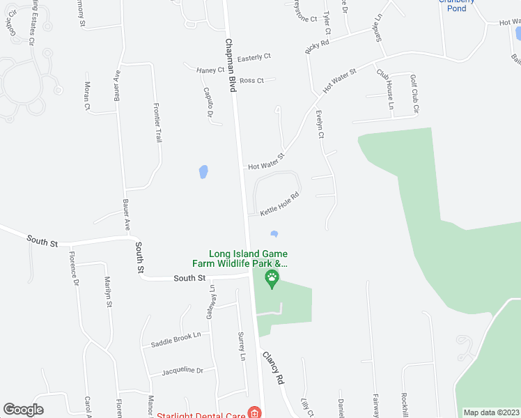 map of restaurants, bars, coffee shops, grocery stores, and more near 1 Kettle Hole Road in Manorville