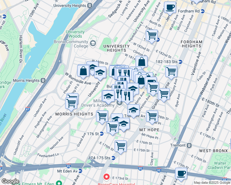 map of restaurants, bars, coffee shops, grocery stores, and more near 1992 Davidson Avenue in Bronx