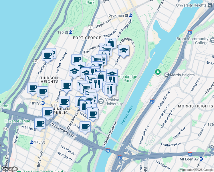 map of restaurants, bars, coffee shops, grocery stores, and more near in New York