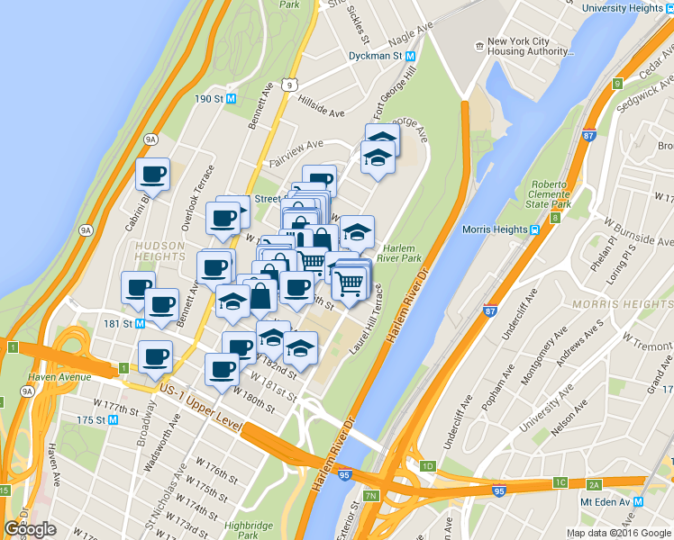 map of restaurants, bars, coffee shops, grocery stores, and more near in New York