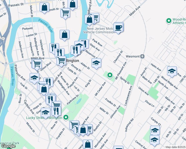 map of restaurants, bars, coffee shops, grocery stores, and more near 93 Strong Street in Wallington