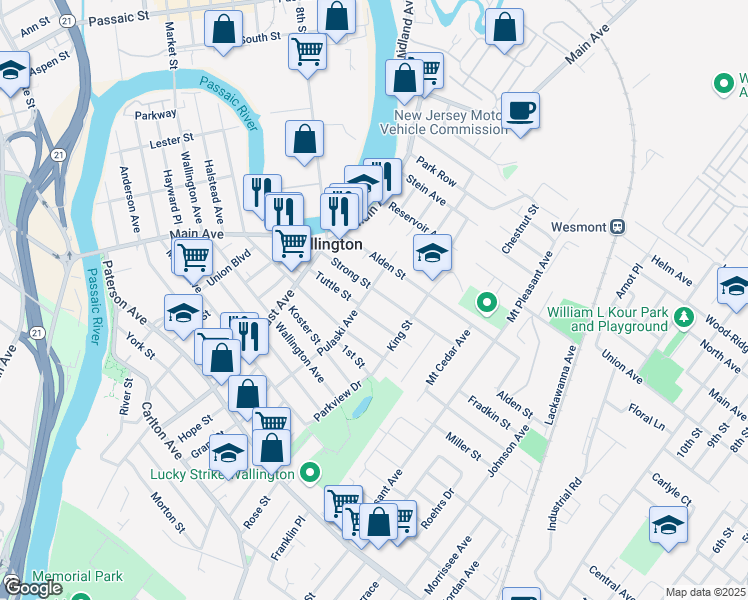 map of restaurants, bars, coffee shops, grocery stores, and more near 65 Tuttle Street in Wallington
