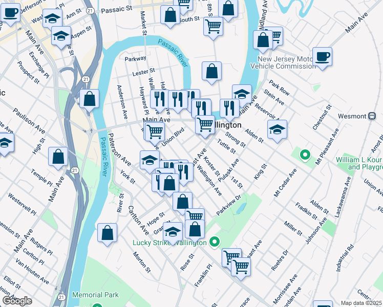 map of restaurants, bars, coffee shops, grocery stores, and more near 75 Locust Avenue in Wallington