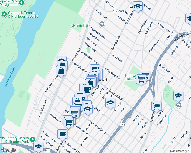 map of restaurants, bars, coffee shops, grocery stores, and more near 479 Broad Avenue in Palisades Park