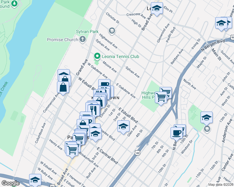 map of restaurants, bars, coffee shops, grocery stores, and more near 517 Lincoln Street in Palisades Park
