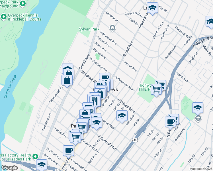 map of restaurants, bars, coffee shops, grocery stores, and more near 479 Broad Avenue in Palisades Park