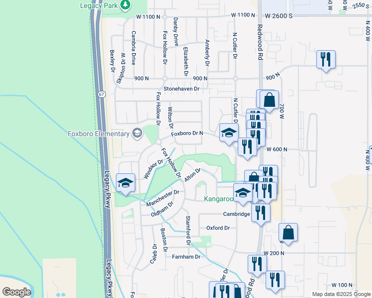 map of restaurants, bars, coffee shops, grocery stores, and more near 600 Banbury Circle in North Salt Lake
