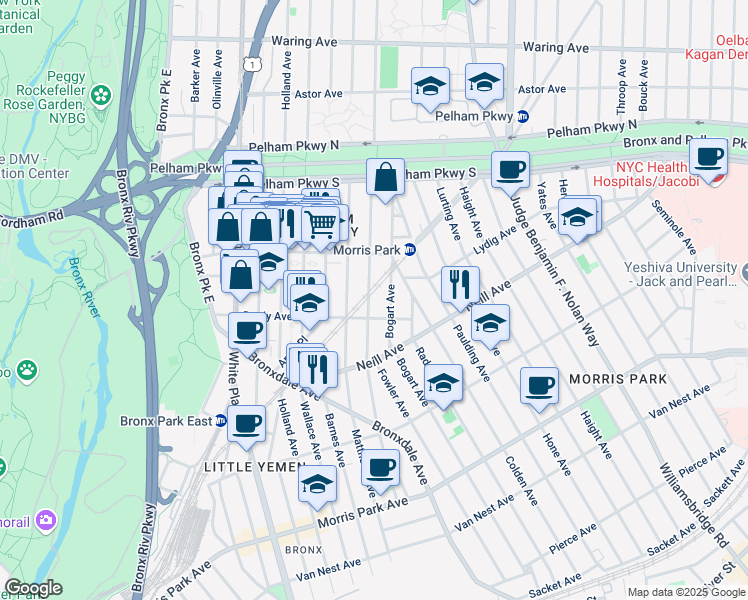 map of restaurants, bars, coffee shops, grocery stores, and more near 939 Brady Avenue in Bronx