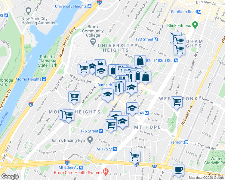 map of restaurants, bars, coffee shops, grocery stores, and more near 1992 Davidson Avenue in The Bronx