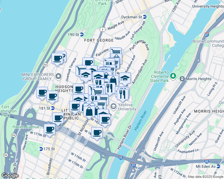 map of restaurants, bars, coffee shops, grocery stores, and more near in New York