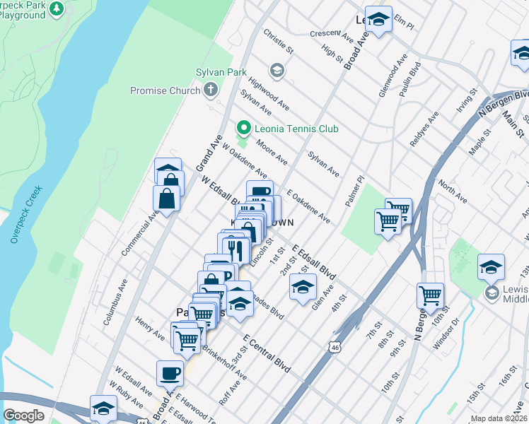 map of restaurants, bars, coffee shops, grocery stores, and more near 479 Broad Avenue in Palisades Park