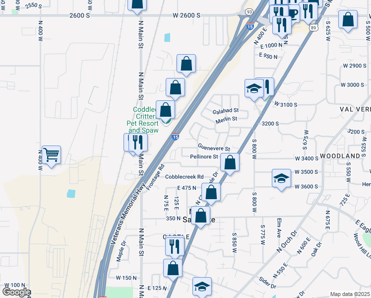 map of restaurants, bars, coffee shops, grocery stores, and more near 181 Pellinore Street in North Salt Lake