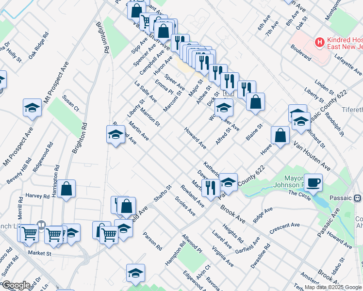 map of restaurants, bars, coffee shops, grocery stores, and more near 126 Dawson Avenue in Clifton