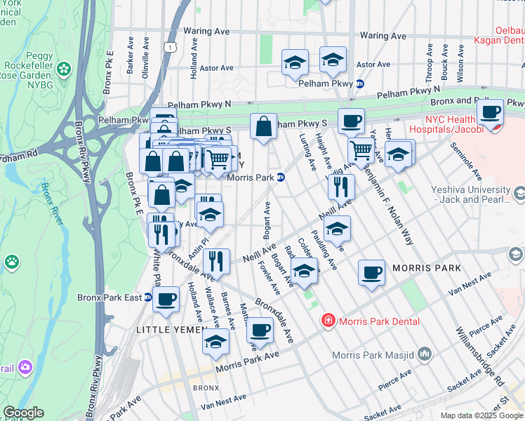 map of restaurants, bars, coffee shops, grocery stores, and more near 939 Brady Avenue in Bronx