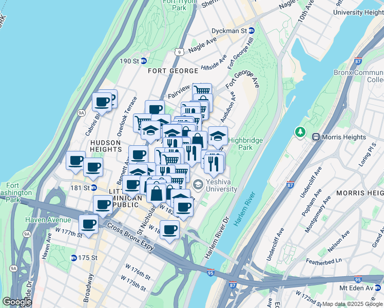 map of restaurants, bars, coffee shops, grocery stores, and more near in New York