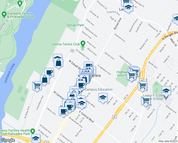 map of restaurants, bars, coffee shops, grocery stores, and more near 479 Broad Avenue in Palisades Park