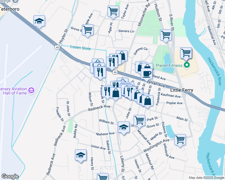 map of restaurants, bars, coffee shops, grocery stores, and more near 277 Main Street in Little Ferry
