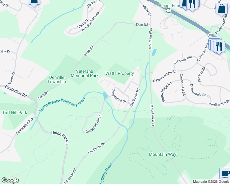 map of restaurants, bars, coffee shops, grocery stores, and more near 119 Summerhill Drive in Morris Plains