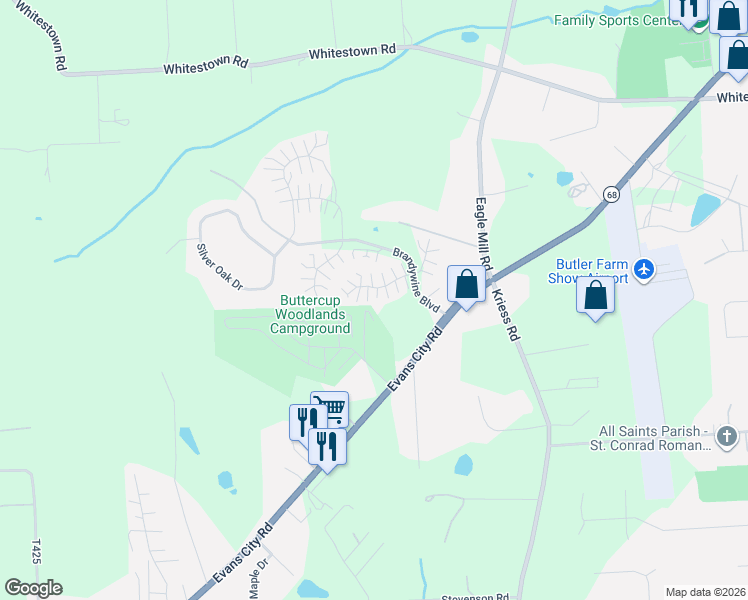 map of restaurants, bars, coffee shops, grocery stores, and more near 2053 Winchester Court in Renfrew