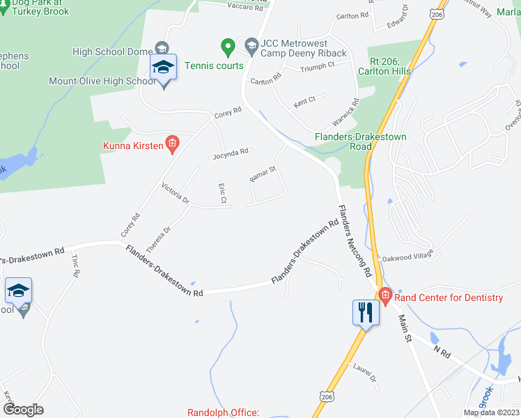 map of restaurants, bars, coffee shops, grocery stores, and more near 26 Ramar Street in Mount Olive Township