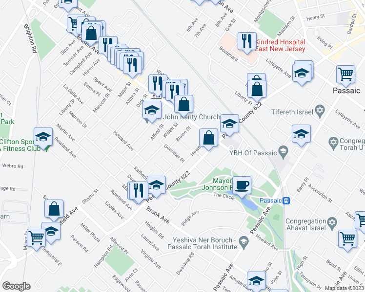 map of restaurants, bars, coffee shops, grocery stores, and more near 24 Onyx Court in Passaic