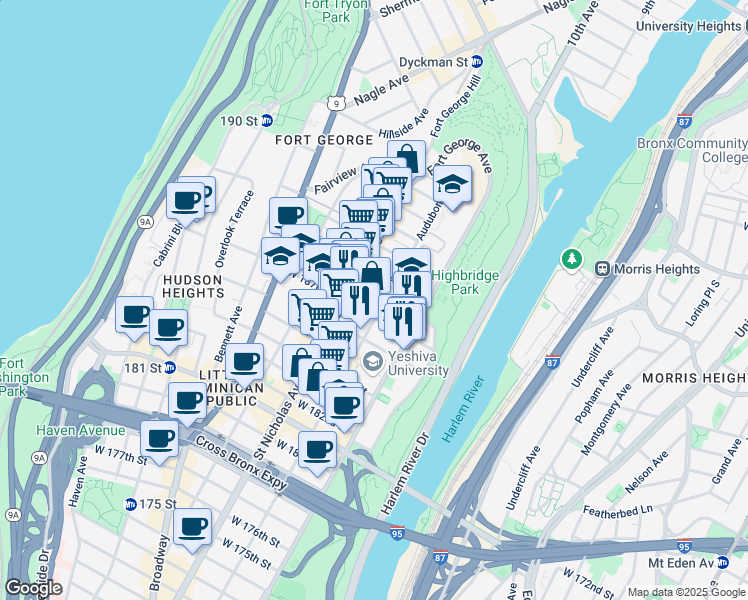 map of restaurants, bars, coffee shops, grocery stores, and more near in New York