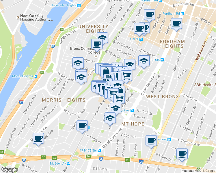 map of restaurants, bars, coffee shops, grocery stores, and more near 1992 Davidson Avenue in Bronx