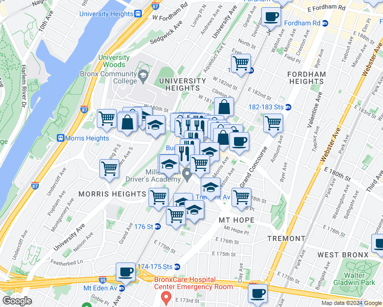 map of restaurants, bars, coffee shops, grocery stores, and more near 1992 Davidson Avenue in Bronx