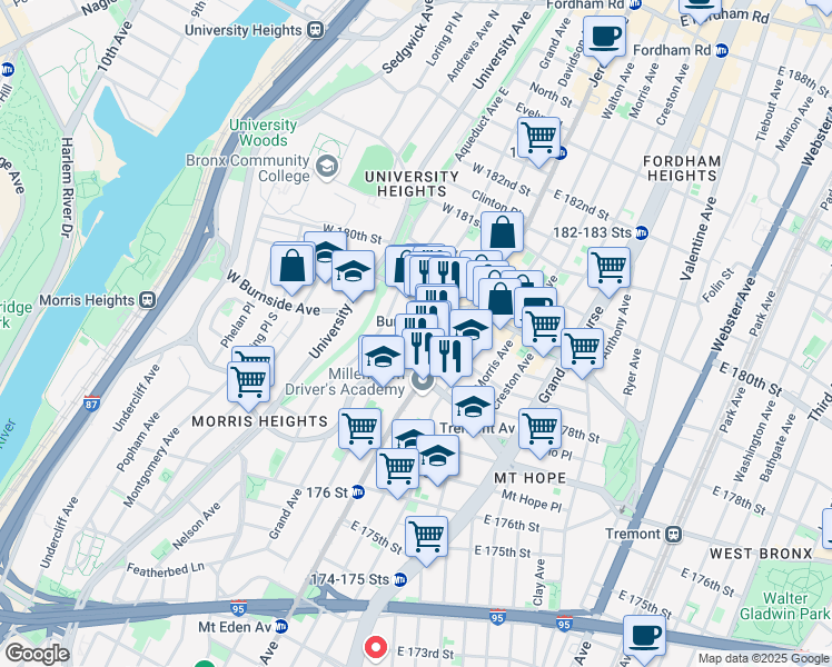 map of restaurants, bars, coffee shops, grocery stores, and more near 1992 Davidson Avenue in Bronx