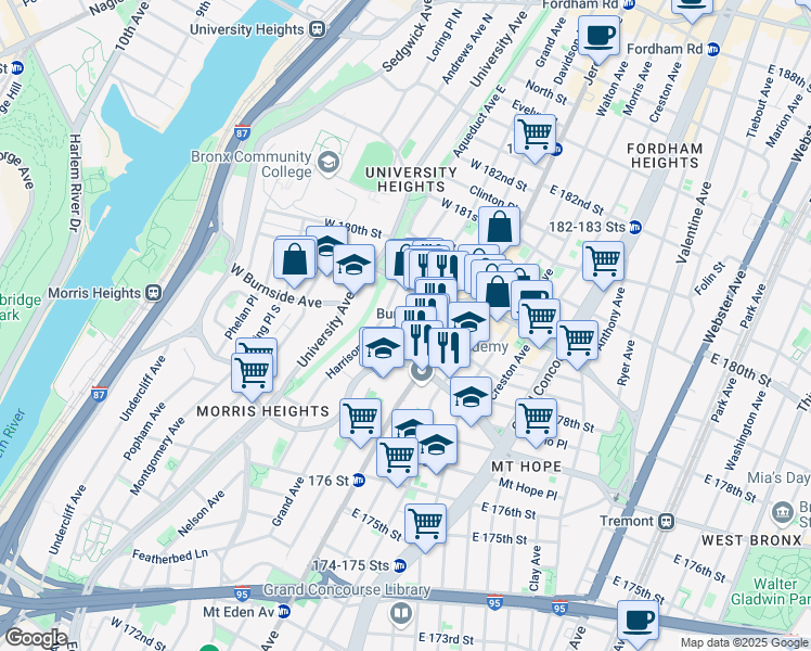 map of restaurants, bars, coffee shops, grocery stores, and more near 1992 Davidson Avenue in Bronx