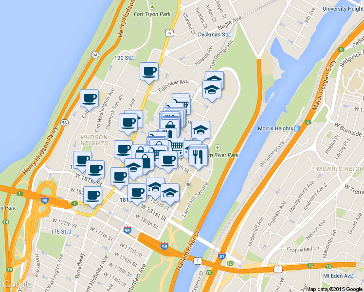 map of restaurants, bars, coffee shops, grocery stores, and more near in New York