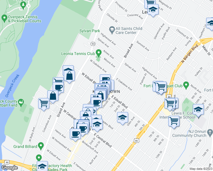 map of restaurants, bars, coffee shops, grocery stores, and more near 479 Broad Avenue in Palisades Park